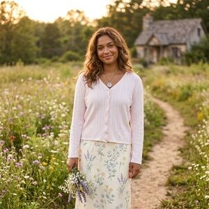 Talbots Light Pink Pointelle Knit Cardigan - 100% Cotton - Women's Size L